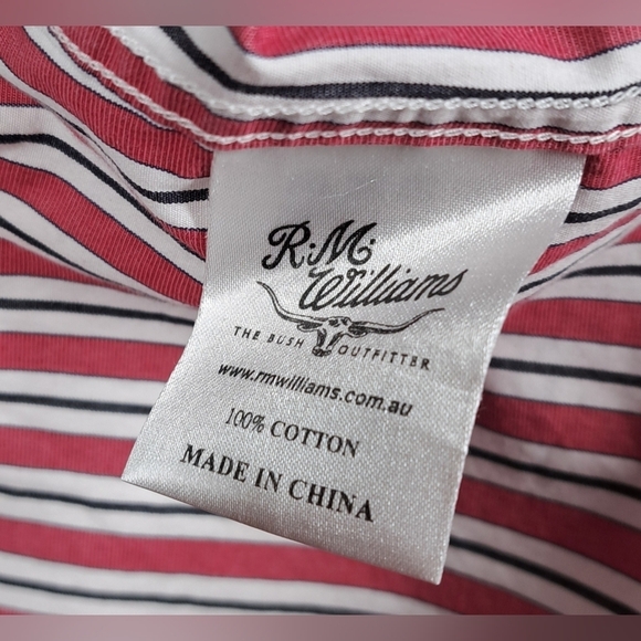 R.M. Williams Men's Button Down Striped Classic Fit Roll Tab Sleeves Logo Medium - Picture 5 of 12
